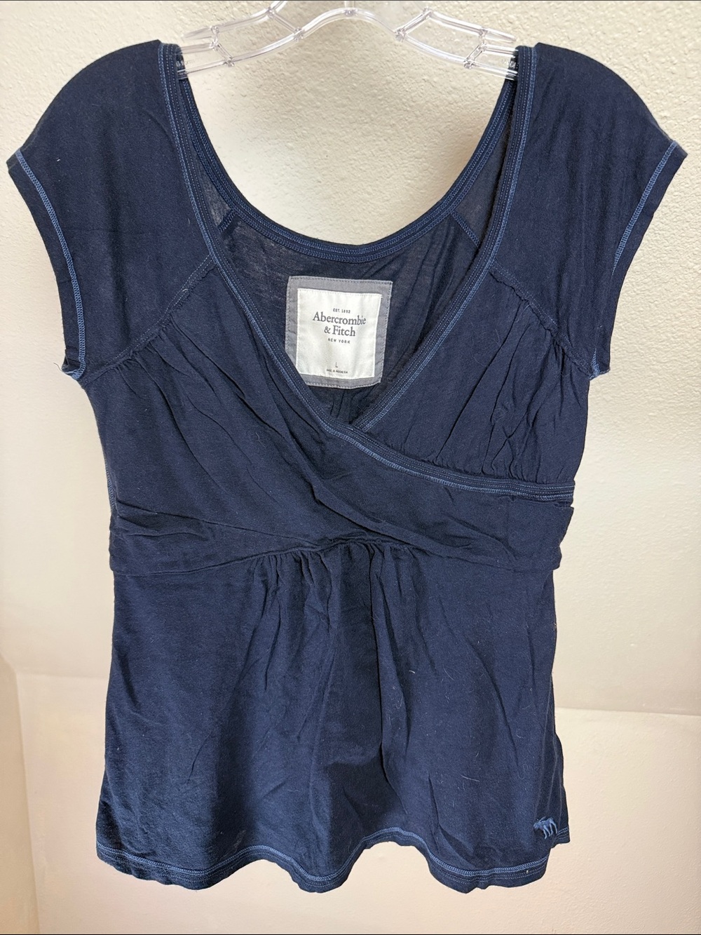 ABERCROMBIE & FITCH Faux Wrap Empire Navy Top SIze Large